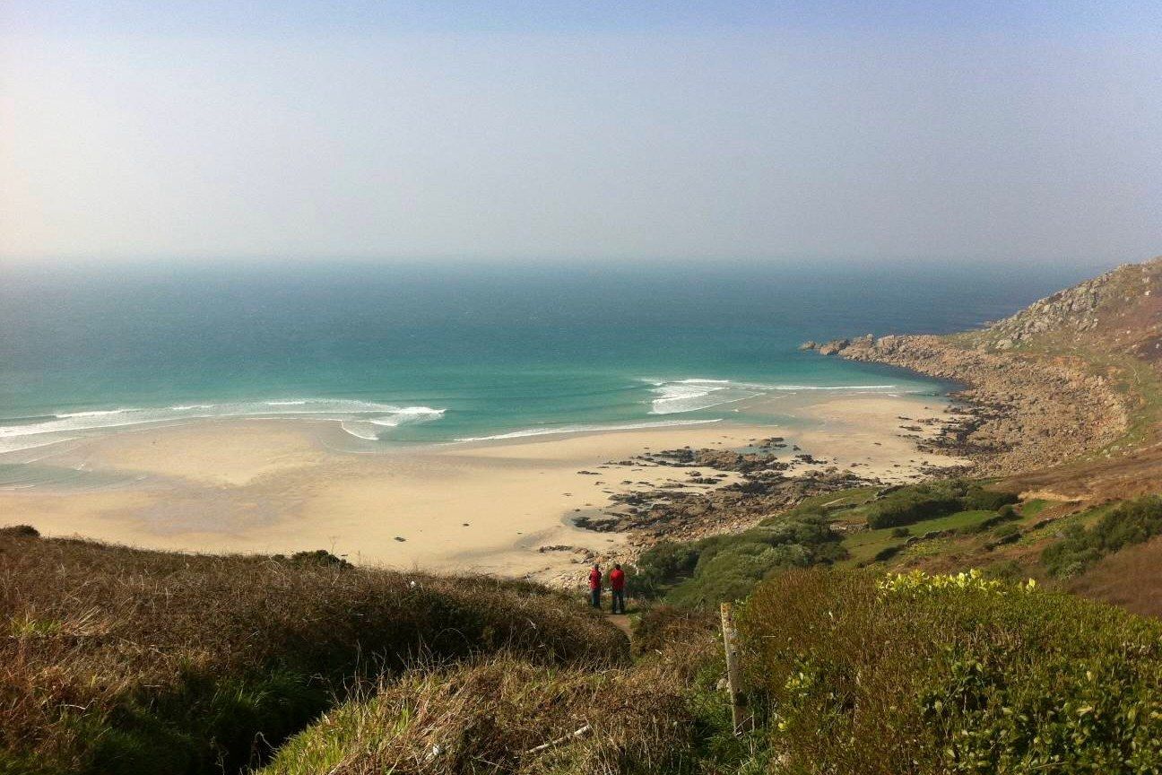 Gwynver beach viewed from the steep coast path above the bay